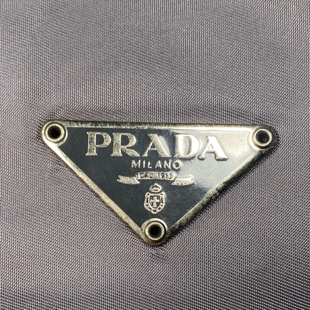 Prada Gray Nylon Satchel with Tan Leather Handles